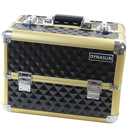 DynaSun BS36 XXL Schwarz/Gold Designer Beautycase - Make-up Taschen & Etuis, hochwertiger Schminkkoffer mit goldenen Akzenten, ideal für Visagisten und Friseure, inklusive Sicherheitsverschluss und verstellbarem Schultergurt.