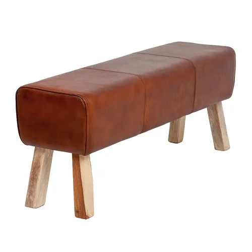 MAXIMO Cognac Lederbank - Vintage Sitzbank für jedes Zimmer - Elegante Sitzbank aus echtem Leder in Cognac mit robustem Holzgestell. Ideal für Wohnzimmer und vielseitig einsetzbar. Maße: 120x35x50 cm, Montage erforderlich.