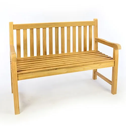 Divero 2-Sitzer Bank Holzbank Gartenbank Sitzbank 120 cm zertifiziertes Teak A++ Bestes hochwertiges Teakholz unbehandelt Reine Handarbeit wetterfest