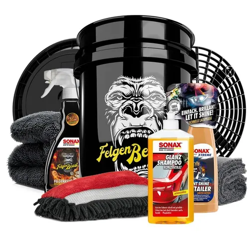 Sonax Autowasch Set: Shampoo, Felgenreiniger & Wascheimer - Reinigungsset für Autos mit brillianter Glanz- und Wasserabperleffekt. Ideal für die Außenreinigung und Pflege aller Fahrzeugmarken.