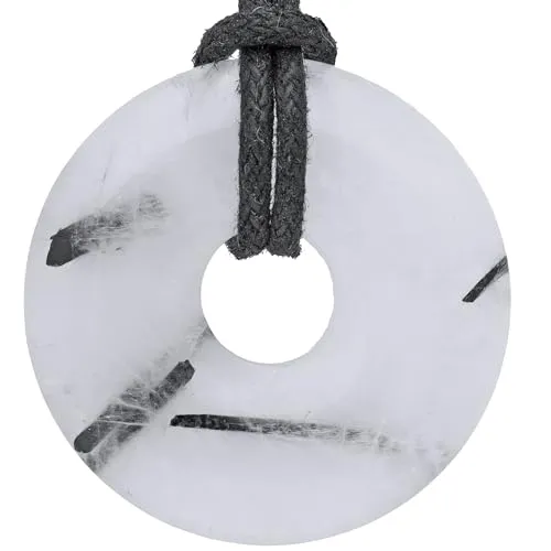 Lebensquelle Plus Edelstein Donut Ø 30 mm + Baumwollband | Naturstein Anhänger Halskette | Echte Heilsteinkette inkl. Band (Turmalinquarz)