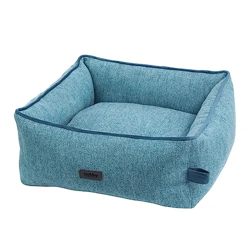 Nobby 61916 Komfortbett eckig LINOU blau - Bequem für Ihren Hund - Hundebett in robuster Leinenoptik, mit Wendekissen und Anti-Rutsch-Noppen, waschbar bis 30°C für einfache Pflege.