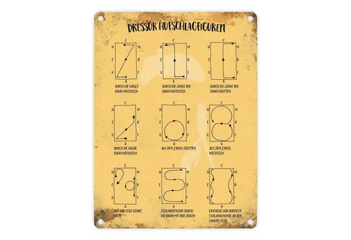 speecheese Metallschild Metallschild mit Dressurreiten Hufschlagfiguren Motiv Blechschild