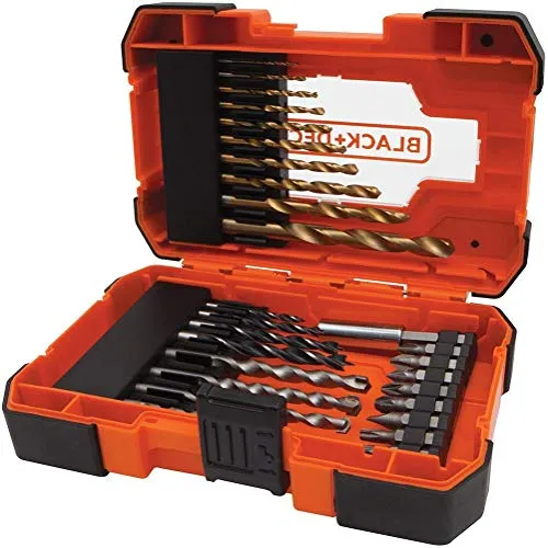 Black+Decker A7235 Bit und TIN-Bohrer-Set für Bohr-und Schraubarbeiten inklusiv Magnethalter in praktischer Aufbewahrungsbox, 27-Teilig