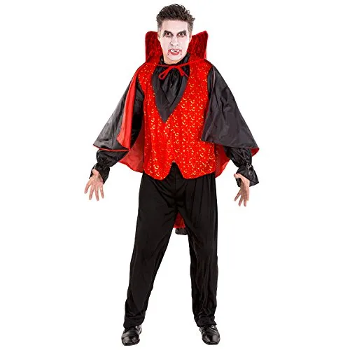 dressforfun Aufwendiges Graf Dracula Vampir Kostüm Herrenkostüm inkl. Blouson, schwarze Leggins & großem Umhang zum Binden (L | Nr. 300171)