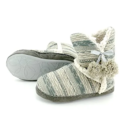 heimtexland ® Kuschelige Hüttenschuhe Strick Hausschuhe Fell Boots Damen Typ778 Beige - Größe 36