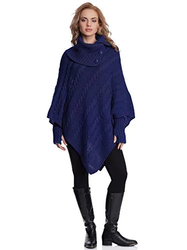 Merry Style Damen Poncho N4293 - Dunkelblau, One Size - Strick Ponchos & Capes für Damen, modisch und warm, mit hohem Rollkragen und komfortablem, elastischem Garn. Ideal für jeden Anlass und in der EU hergestellt.
