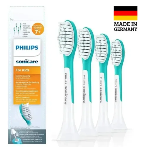 Philips Sonicare für Kinder Original Compact Schallzahnbürstenköpfe - 4er-Pack in blau - Ersatzbürsten für elektrische Kinderzahnbürsten, ergonomisch geformt mit weichen Borsten für sanfte Reinigung und überlegene Plaque-Entfernung.