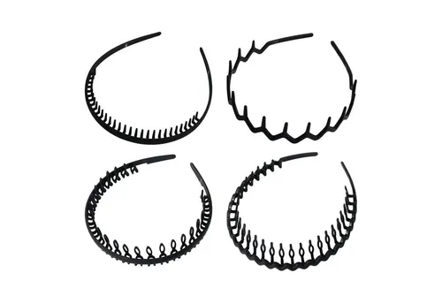 Haarreifen Set für Männer und Damen - Schwarz, 4 Stück - Vielseitiges Set aus 4 elastischen Haarreifen in klassischem Schwarz. Ideal für jeden Anlass, ob Sport oder Alltag. Hergestellt aus hochwertigem Kunststoff, bieten sie Flexibilität und Halt, ohne das Haar zu beschädigen.