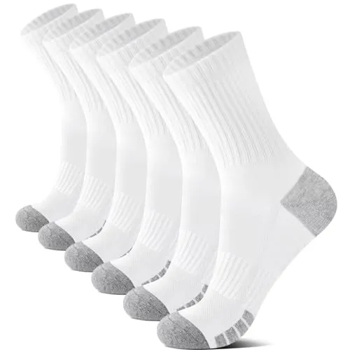 YouShow Herren 43-46 Tennissocken 6 Paar Crew Weich Atmungsaktiv Wandersocken Gepolstert Damen Socken Weiß Baumwollsocken Sportsocken