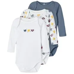 Name It Langarmbody Baby-Jungen Bodys im 3er-Pack (Packung, 3er-Pack) mit Druckknöpfen im Schritt blau 80