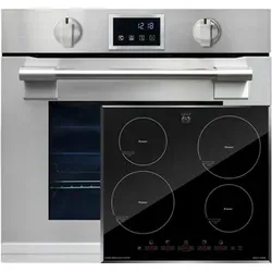 Kaiser Küchengeräte Backofen-Set Herd Set Autark Einbau-Backofen 86L, mit Pyrolyse & AirFry, Touchdisplay, Drehknebel, 11 Funktionen mit Induktionskochfeld 60 cm, Autark,Facettenschliff, Kochfeld 4xQickHeat Kochzonen EH 6339+KCT 6105 FI, mit 1-fach-Teleskopauszug, Pyrolytische Selbstreinigung silberfarben