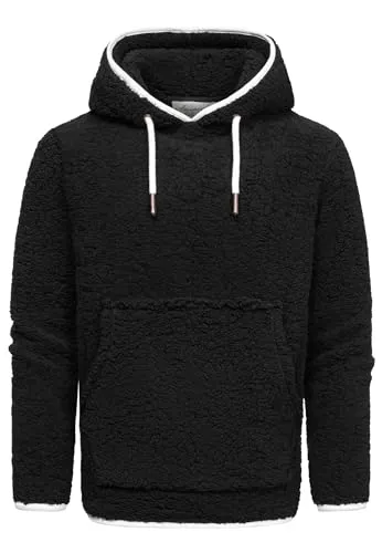 Amaci&Sons Herren Kapuzenpullover Teddyfell Teddy Sweatjacke Plüsch Hoodie Pullover Sweatshirt 4068 Schwarz 3XL