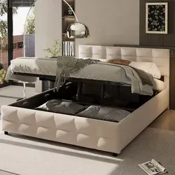 Stauraumbett mit Bettkasten und Lattenrost 180x200 cm - Beige Polsterbett mit höhenverstellbarem Kopfteil und praktischem Bettkasten, ideal für optimalen Stauraum und modernen Wohnstil.