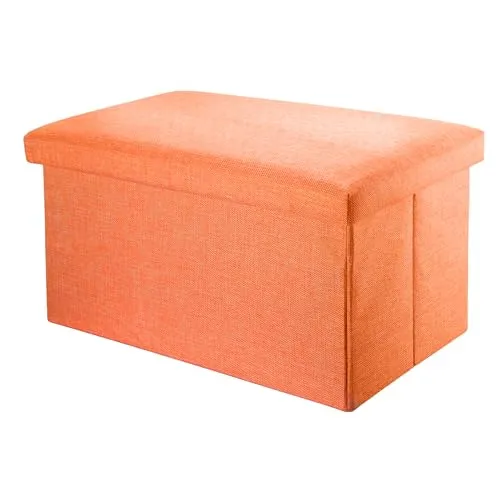 INTIRILIFE Faltbare Sitzbank in Mandarin Orange - Stylischer Hocker mit Stauraum und Deckel aus Leinen-Optik, ideal als Sitzgelegenheit oder Aufbewahrungsbox für Ordnung und dekorative Akzente in jedem Raum.