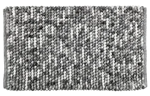 WENKO Badeteppich Urdu Grau 90x60 cm - Badvorleger für Badezimmer und Gäste-WC, pflegeleicht und waschbar bei 40°C, ideal für Fußbodenheizung geeignet.