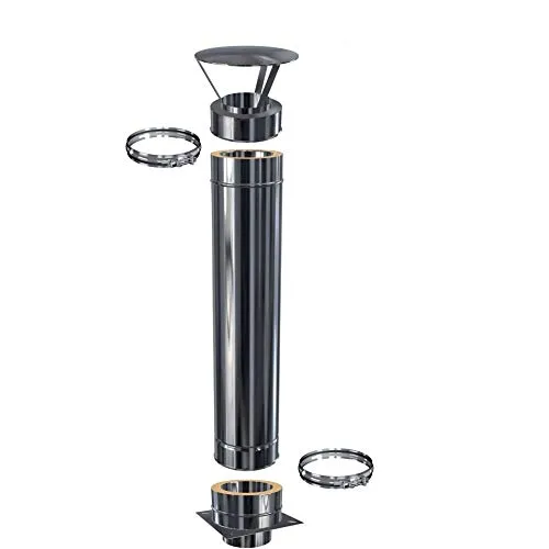 Schornsteinverlängerung Kaminverlängerung DW 150 - 1,0 m - Aschesauger, hochwertige doppelwandige Edelstahlkonstruktion, selbstmontagefreundlich und rußbrandbeständig, ideal für effiziente Abgasführung.