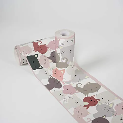 A.S. Création selbstklebende Bordüre - Papierbordüre mit kinderfreundlichen Motiven in Rosa, Grau und Weiß - auf 5,00 m x 0,15 m je Rolle