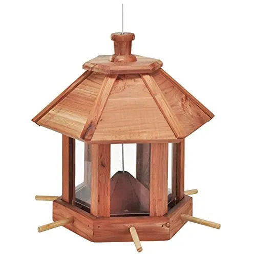 Vogelfutterhaus aus Holz - 26x26x27cm - Futterstation für Wildvögel aus Zenderholz mit Kunststofffenster, robust und wetterfest, ideal zur Anlockung von Vögeln in Ihrem Garten.