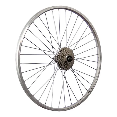 Laufrad 26 Zoll Hinterrad Fahrrad Hohlkammerfelge silber mit 8 fach Zahnkranz