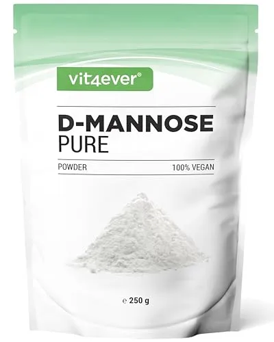 Vit4ever D-Mannose Pulver - 250 g für 100 Tagesportionen - Nahrungsergänzungsmittel zur natürlichen Unterstützung der Harnwege, enthält 2000 mg pro Portion und ist frei von Zusatzstoffen für Ihr Wohlbefinden.