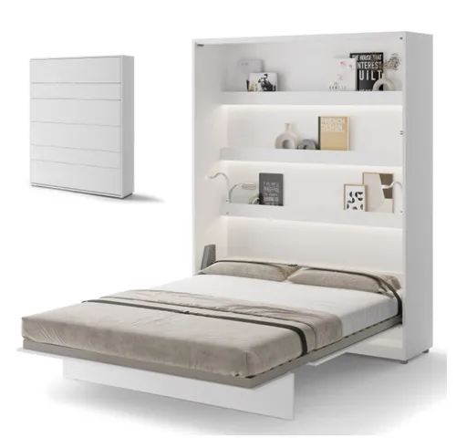 yourhouse24 Schrankbett Bed Concept - Vertikal Klappbett in Weiß Matt - Schrankbetten für platzsparendes Wohnen, vertikal klappbar und ideal als Gästebett mit 180 cm Liegefläche.