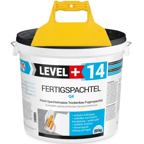 Fertigspachtel Q1-Q4 Glättspachtel 20kg - Fugenmörtel & Putz, gebrauchsfertig und schleifbar, ideal für Trockenbau und Innenwände, deckt bis zu 20 m² bei einfacher Anwendung.