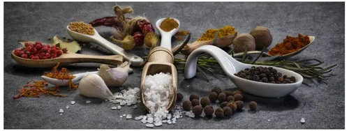 Levandeo® Wandbild, Glasbild 80x30cm Gewürze Kräuter Küche Küchenbild Löffel