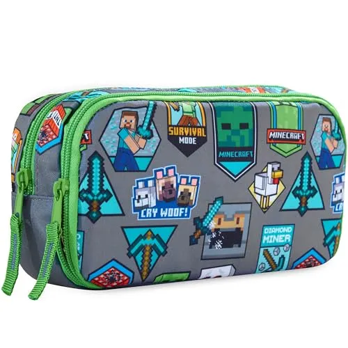Get Trend Minecraft Federmäppchen Jungen & Mädchen mit 2 Fächern, Leicht & Robust, Großes Etui für Schule, Stifte Federtasche Mäppchen Teenager, Gamer Geschenk für Kinder (Grün/Multi Minecraft)
