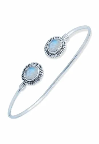 mantraroma Armband 925 Silber Mondstein weißer Stein Schimmer Edelstein Armreif Silber Damen Sterling Silber Geschenk (MAR-002-04)