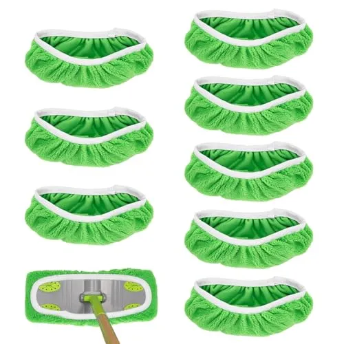 QWORK® 8 Stück Wiederverwendbare Mikrofaser Nasspads, Geeignet für Swiffer Bodenwischer, 25.4 x 11.5cm, für den Nass- und Trockengebrauch