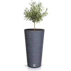 Konischer Garten Blumentopf aus Kunststoff - 58 x 30 cm, anthrazit - Pflanzenkübel in modernem Rillen-Design, frostsicher und UV-beständig, ideal für Balkon und Terrasse.