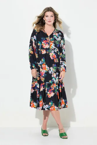 MIAMODA Jerseykleid Midikleid Blüten-Muster Volant Langarm