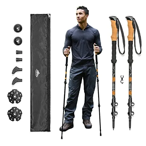 Cascade Mountain Tech Aluminum Quick Lock Trekking Poles Trekkingstöcke, Schwarz Kork Orange, Einheitsgröße