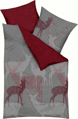 Kaeppel Bettwäsche Hirsche Feinbiber Wendedesign 478 - Rot - Bettwäsche-Set aus 100% Baumwolle im Wendedesign, kuschelig weich und pflegeleicht, ideal für gemütliche Nächte.