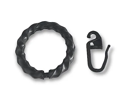 Birsppy 10 Gardinenringe Vorhangringe, Kunststoff schwarz, gedreht, für Schmiedeeisengarnituren