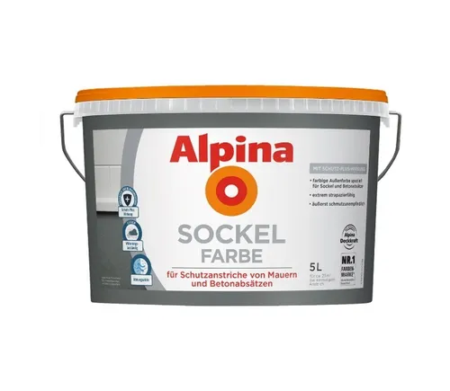 Alpina Sockelfarbe 5 Liter Schiefer Matt grau - Farbe, ideal für Sockel und Wände, strapazierfähig und witterungsbeständig, 5 Liter für umfangreiche Projekte.