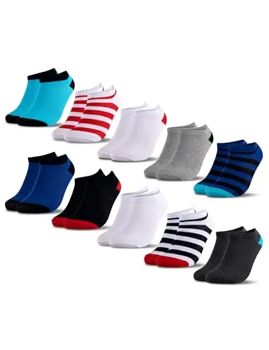 Occulto Jungen & Mädchen Sneaker Socken 10er Pack (Modell: Mikl) Blau Rot 35-38