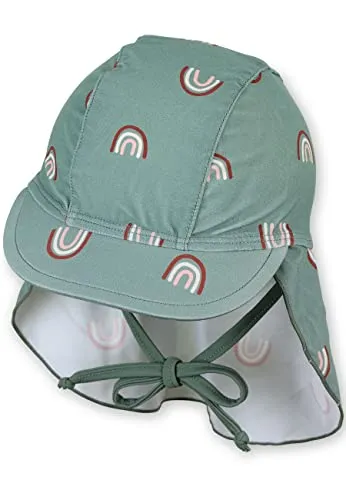 Sterntaler Schirmmütze Regenbogen – UV-Schutz 50+ Baby Mütze mit Nackenschutz & Bindeband – Sonnenmütze mit Regenbogen-Druck – Bademode für Schwimmbad und Strand, steingrün, Größe 47