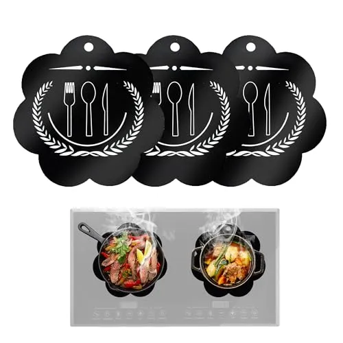 Induktion Schutzmatte, Hitzebeständig & Rutschfest Silikon Induktionskochfeld Schutzmatte, Kochfeld Kratzschutz für Induktionsherd in Blumenform, 25 cm (3 Stück, Schwarz)