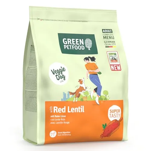 Green Petfood VeggieDog mit roter Linse (1x 900 g) | Adult | Premium Trockenfutter für ausgewachsene Hunde | 100% vegetarisch | weizenfrei | besonders verträglich mit Flohsamenschalen | 1er Pack