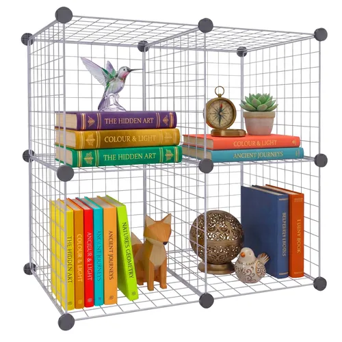 relaxdays Steckregal Würfel Set, silber, 4 Würfel - Praktisches Steckregal aus stabilen Metallwürfeln für vielseitige Nutzung. Ideal für Bücher, Kleidung oder Spielzeug. Schnell und ohne Werkzeug aufgebaut, flexibel anpassbar und platzsparend.
