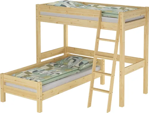Hochbett für Kinder + Einzelbett 90x200 Kinderbett Stockbett Kiefer massiv V-60.20-09-2-20Zohne Zubehör