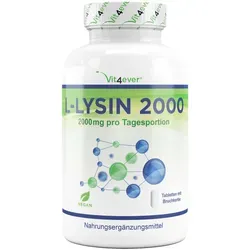 vit4ever L-Lysin 2000 mg - 365 Tabletten - L-Lysin Nahrungsergänzung, hochdosiert mit 2000 mg pro Tagesportion, vegan und GMO-frei. Ideal für eine ausgewogene Ernährung und optimale Aminosäureversorgung.