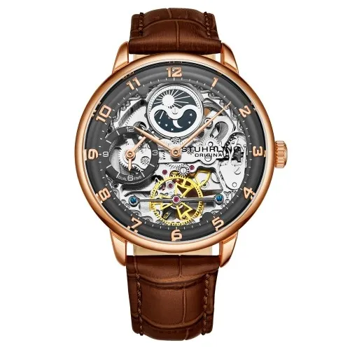 Stuhrling 3925 3 Legacy Automatik Skelett Duale Zeit AM/PM Leder Herren Uhr