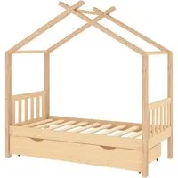 vidaXL Kinderbett mit Schublade aus Kiefernholz 80x160 cm - Braun - Praktisches Kinderbett im Baumhaus-Stil mit Schublade für zusätzlichen Stauraum. Aus massivem Kiefernholz gefertigt, bietet es Stabilität und Komfort für einen erholsamen Schlaf.