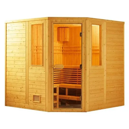 Traditionelle Massivholzsauna mit Elektro-Ofen - Kompakte Sauna mit 200 x 200 cm für Innen- und Außenbereich. Hochwertiges Massivholz und 2 Jahre Herstellergarantie sorgen für langlebigen Genuss. Ideal für entspannende Momente.