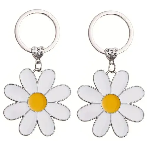 Blume Schlüsselanhänger,2 Stücke Gänseblümchen-Schlüsselanhänger Süße und Exquisite Schlüsselanhänger Niedlicher Gänseblümchen-Schlüsselanhänger für Frauen Schlüssel Geldbörse Tasche Zubehör