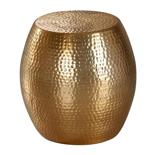 FINEBUY Beistelltisch SuVa12242_1 - Orientalischer Aluminium Tisch in Gold - Ablagetisch mit handgefertigtem Hammerschlag-Design, ideal für einen orientalischen Touch in Ihrem Zuhause. Einfach zu reinigen und bereits montiert geliefert.
