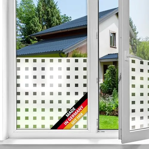 d-c-fix Fensterfolie Caree - 90 cm x 1,5 m – statische Sichtschutzfolie mit modernem Muster für Glasflächen – selbsthaftend, blickdicht, dekorativ